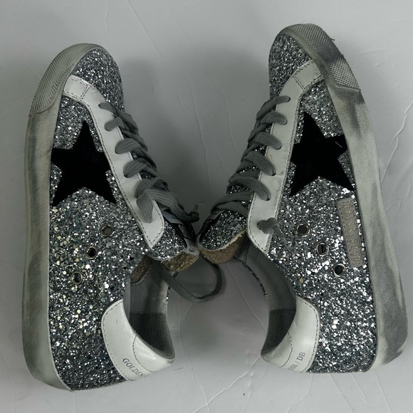 Golden Goose Silver Glitter Sneakers with Black Star - Picture 12 of 16